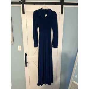JODY OF CALIFORNIA Vintage 70's Long Maxi Dress Sz XL Boho Blue Collared **read